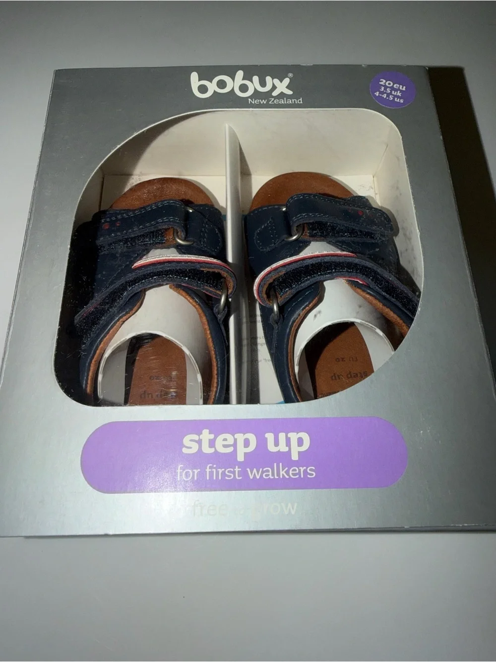 NWT Bobux Step Up Navy Leather Sandals Size 4-4.5 Baby First Walker 20 EU